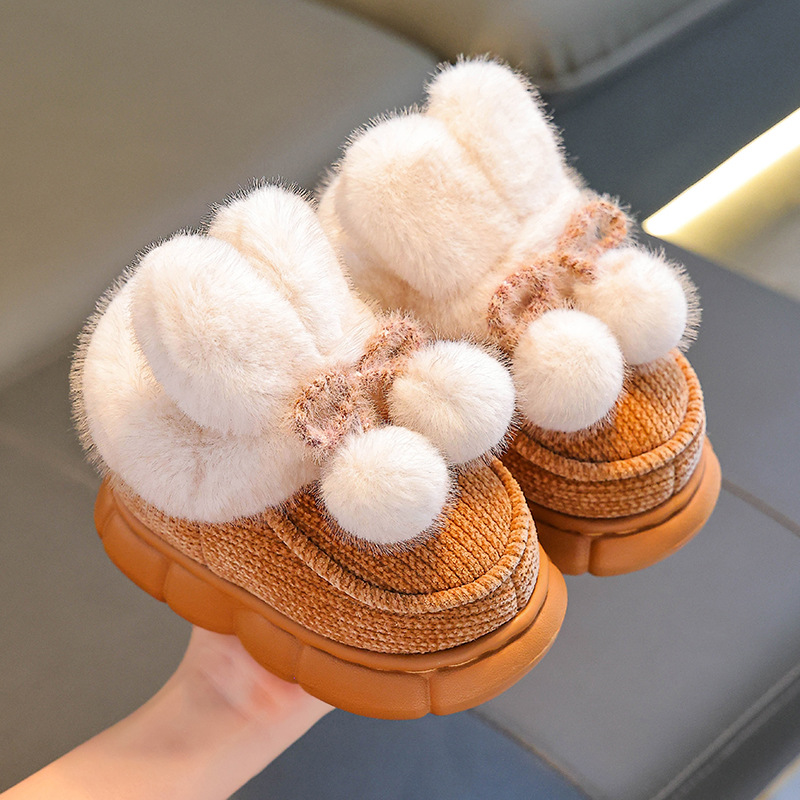 Zapatillas de algodón para niños de invierno, zapatillas de algodón para niños y niñas calientes, zapatillas de algodón para niños con base gruesa antideslizante, zapatos de tacones de princesa para niños