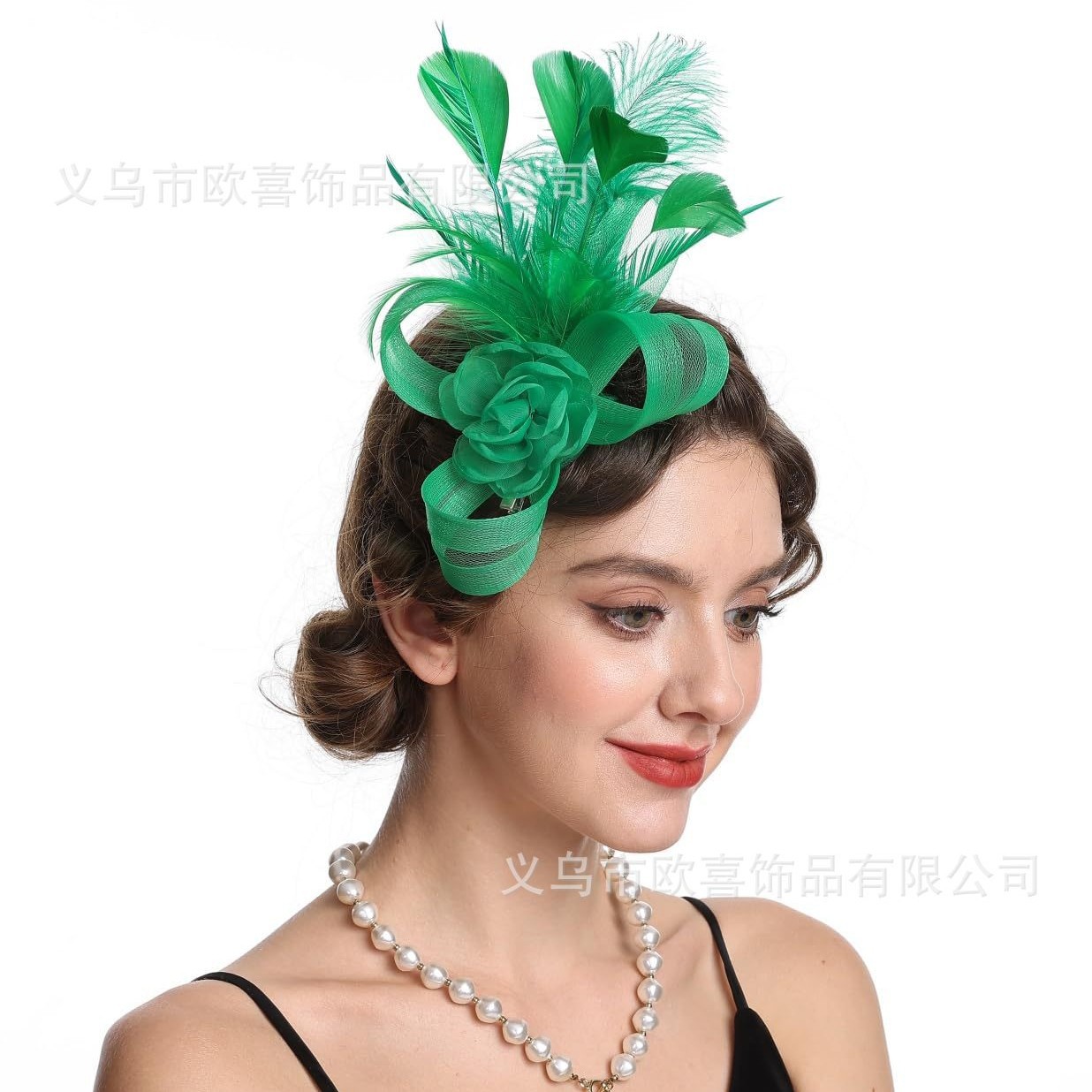 European and American Style Horse Racing Club Mesh Feather Headpiece Bridal Hairband Headdress Prom Party Hair Hoop Hairpin Hair Accessory