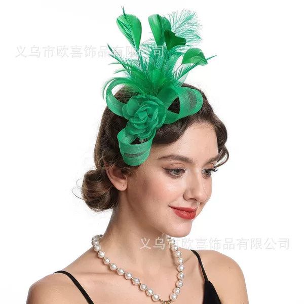 European and American Style Horse Racing Club Mesh Feather Headpiece Bridal Hairband Headdress Prom Party Hair Hoop Hairpin Hair Accessory