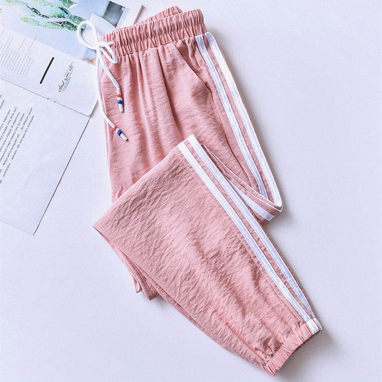 Estilo coreano verano ol elegante de las mujeres pantalones harem delgada suelta adelgazamiento estudiante casual deportes pantalones sueltos de las mujeres pantalones atados en tobillo image 8