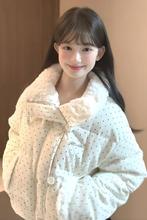 韩系甜美风波点毛领棉服外套女冬季宽松加厚保暖小个子短款面包服