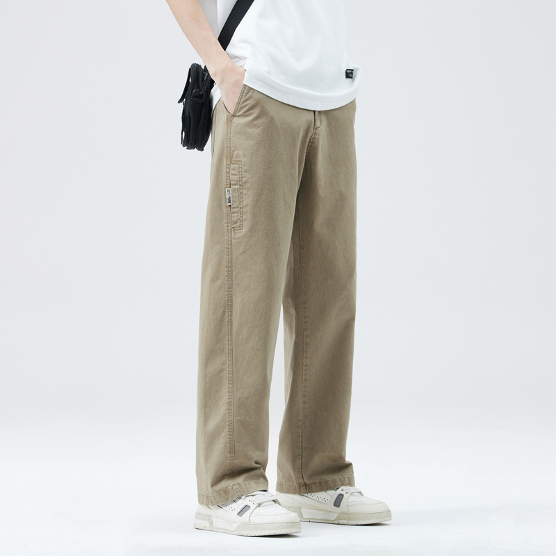 apricot Pure Cotton Casual Pants Men's American Style High Street Loose Straight Men's Pants High-end Brand Light Mature Wide Leg Pants apricot Pure Cotton Casual Pants Men's American Style High Street Loose Straight Men's Pants High-end Brand Light Mature Wide Leg Pants