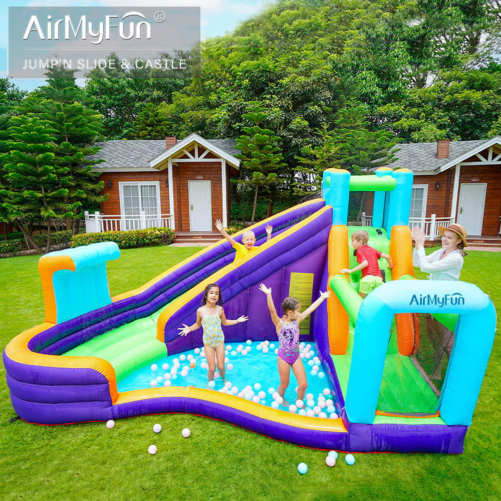 Castillo inflable con rociador de agua AMF para interiores, trampolín inflable para niños, tobogán para el hogar, castillo inflable pequeño para fiestas, parque acuático inflable.