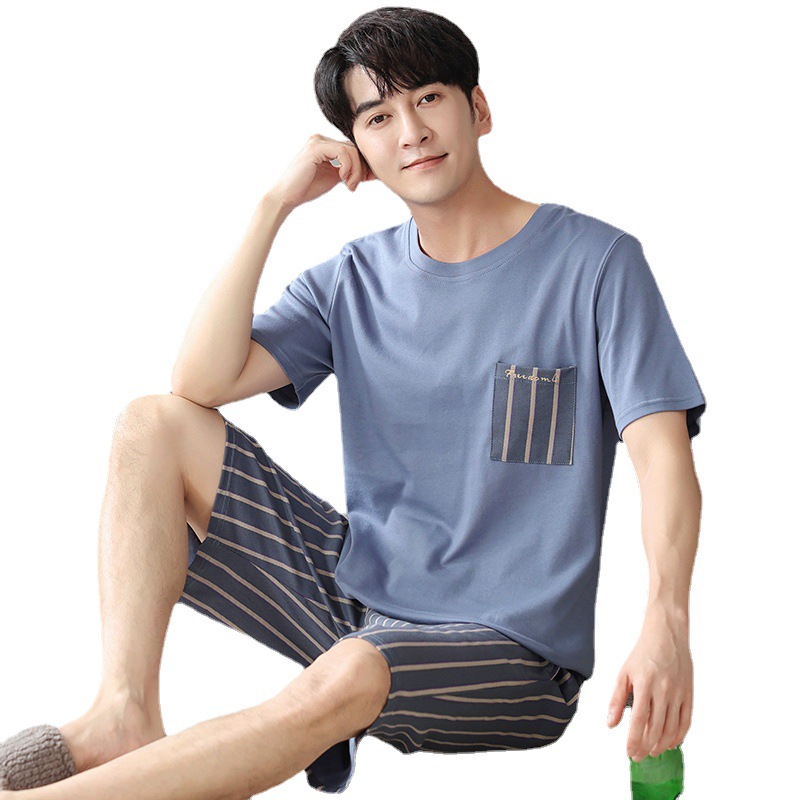 Pijamas modales de verano para hombres nuevos pantalones cortos de manga corta traje de suéter de los hombres delgados más tamaño verano homewear