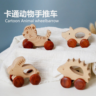 Wooden cartoon animal climbing trolley infant Enlightenment early education cognition rabbit Tiger small car paint-free batch