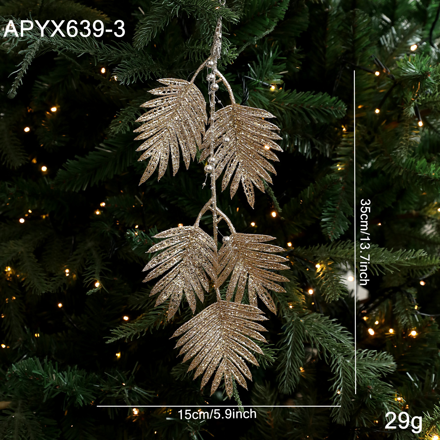 Hoja de helecho transfronterizo hojas de plástico flores de oro hojas de flores de Navidad polvo de oro polvo pegajoso enchufe de árbol de Navidad decoración de diseño de vacaciones
