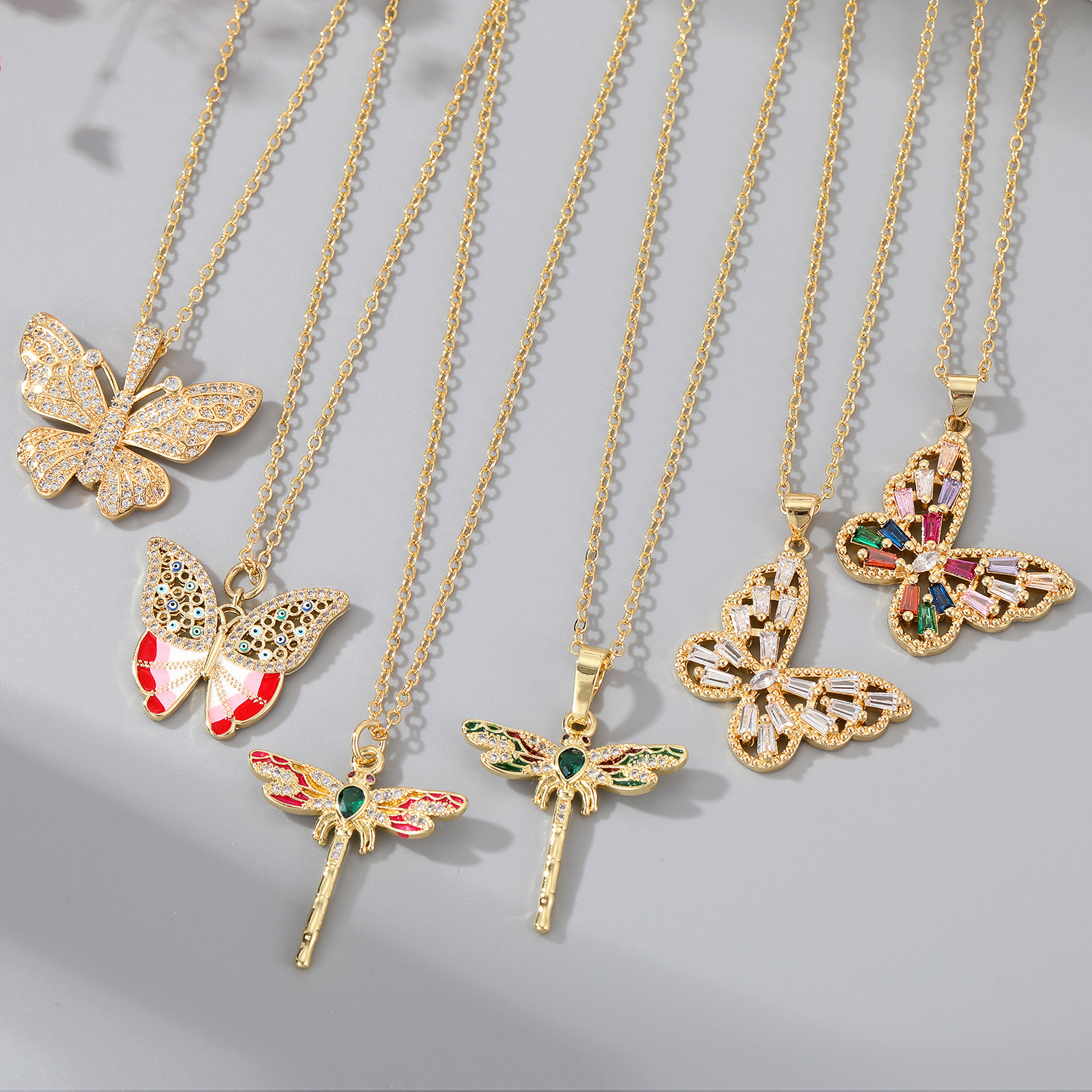 Fashion Dragonfly Butterfly Copper Inlay Zircon Pendant Necklace 1 Piece