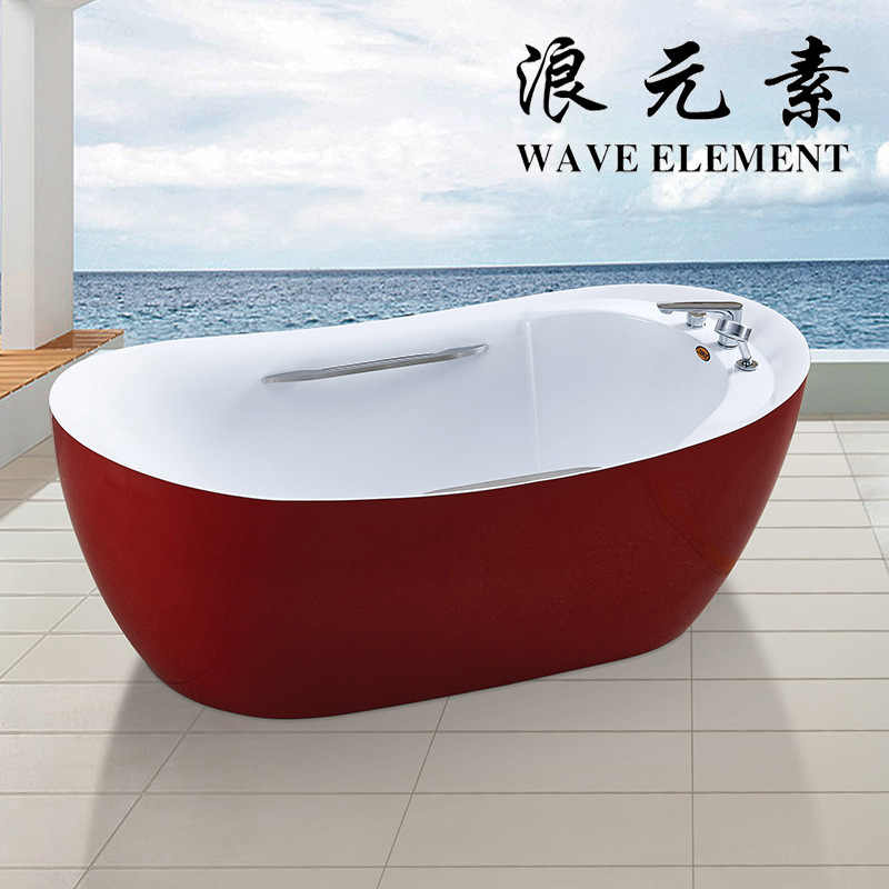 Wave element 105 bathtub three-color optional pure acrylic seamless bathtub double armrest manufacturer source bathroom