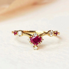 曹適新款微鑲戒指女 甜美法式花朵指環 設計感愛心形公主高級戒指