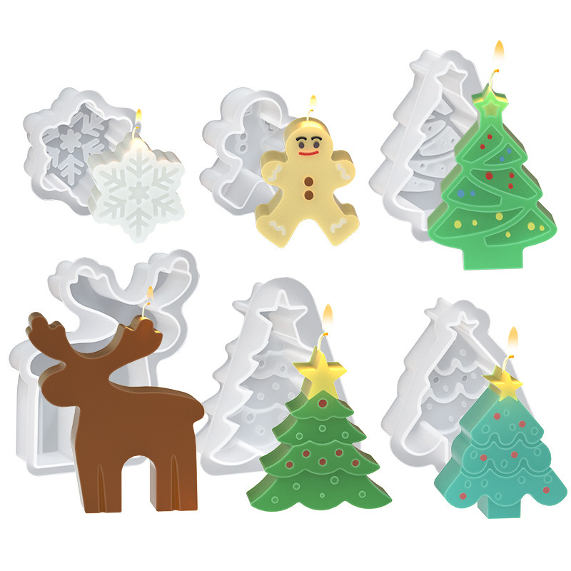複数の平面クリスマスろうそくシリコン金型ヘラジカ雪だるまクリスマスツリー雪花樹脂滴金型クロスボーダー|undefined