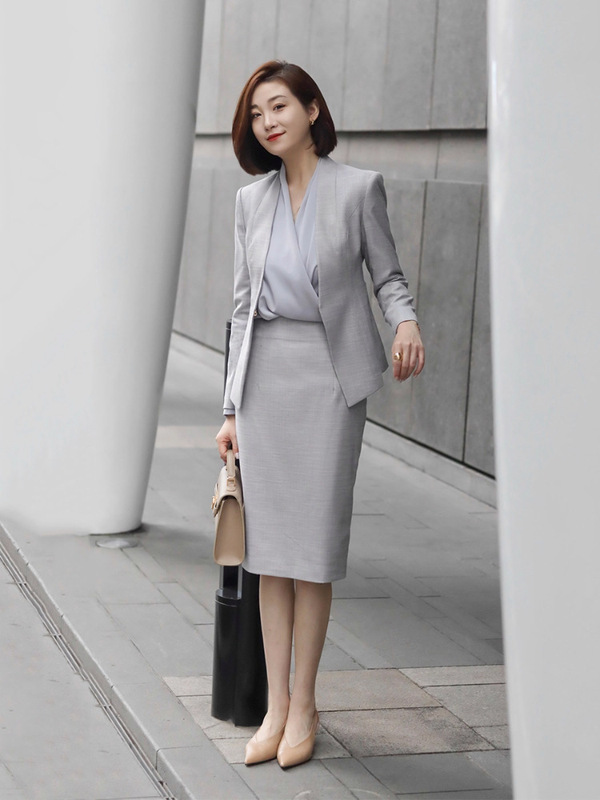 春秋新款高端职业通勤西装修身套裙主持人销售正装西服工作服套装|undefined