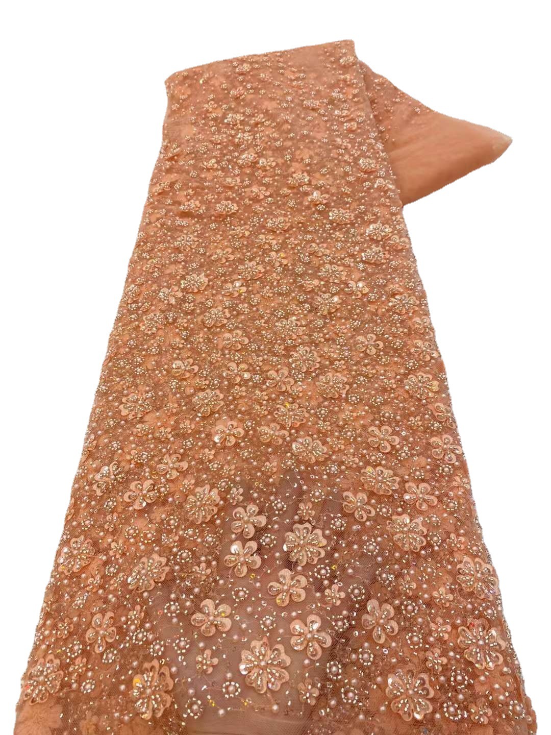 Estilo Hepburn 3D applique encaje perla lentejuelas vestido de novia tela calidad cuentas encaje jx343 image 3
