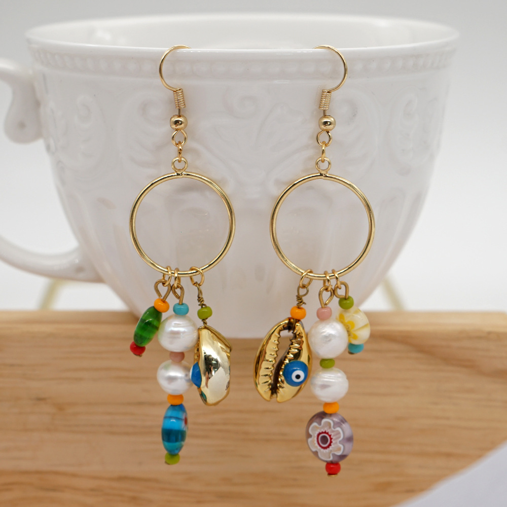 INS Style Cross Eye Pearl Plating Zircon Drop Earrings 1 Pair