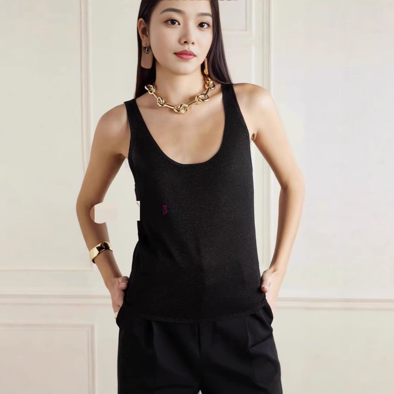 high quality YL2025 Early Spring New Metallic Knitted Vest Base Wear Basic Joker Wool Sweater