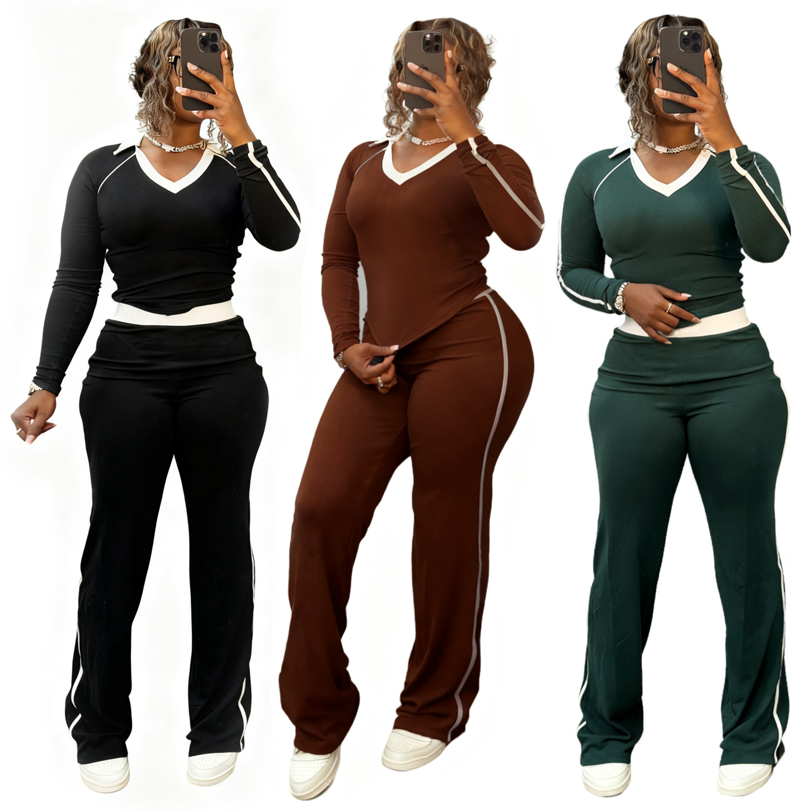 S2510 European and American Fashion Cross-Border Supply Fashion Sports Casual Contrasting Color Stitching Lapel High Waist Slim Suit