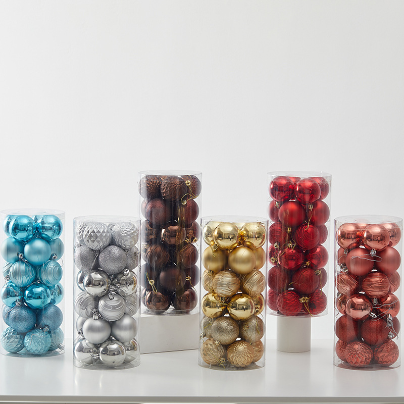 Madera de 6cm color de color de Navidad pintada Bolas de Navidad decoraciones de oro rojo café Bolas de color