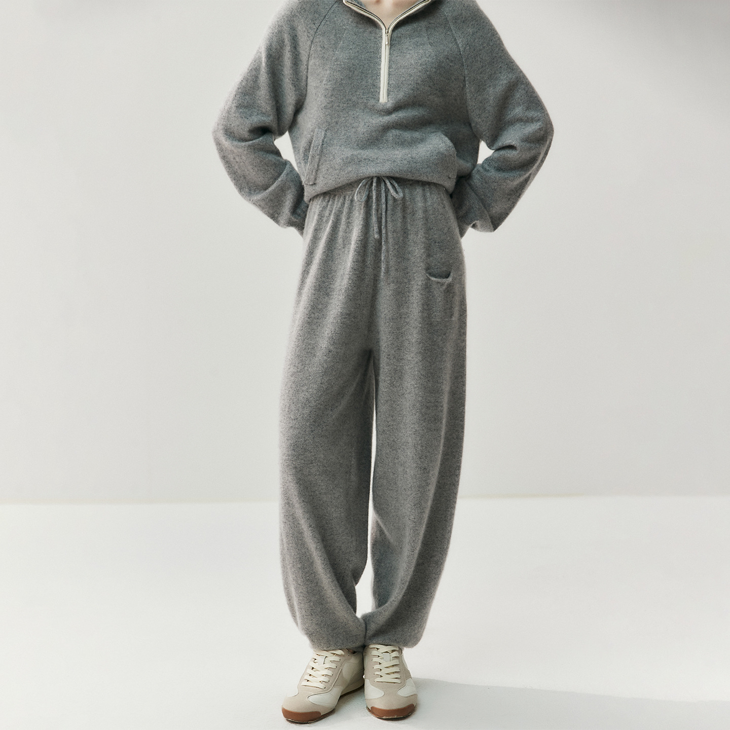 Cashmere trousers for leisure, woolen flashlight, high waist, loose fit
