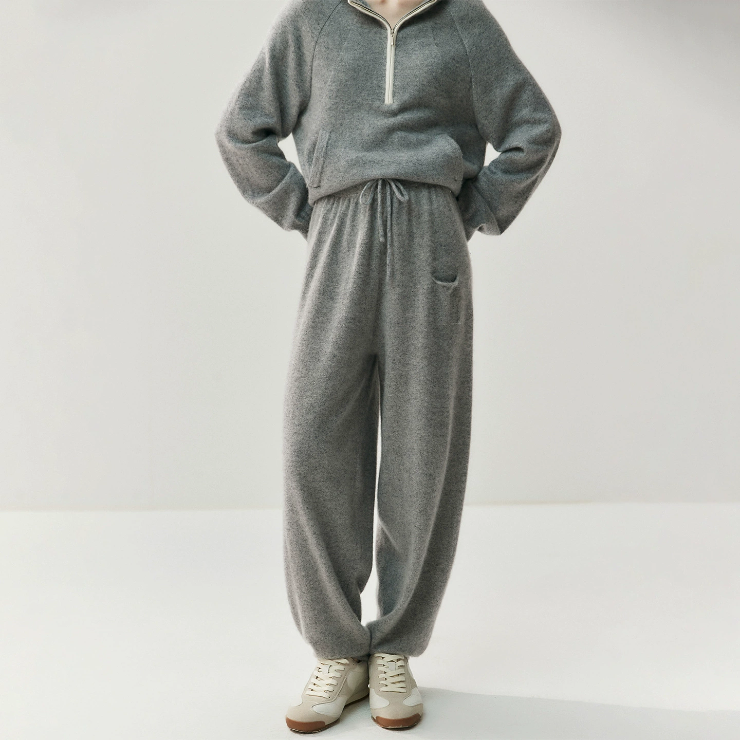Cashmere trousers for leisure, woolen flashlight, high waist, loose fit