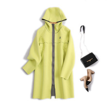 直销秋冬季连帽拼接中长款刺绣标大码风衣两面穿口袋宽松大码外套