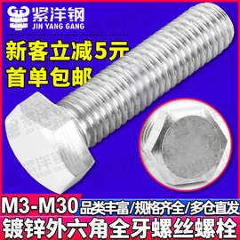 碳钢4.8级镀白锌外六角螺栓六角头螺栓外六角螺丝批发厂M6/M8/M12