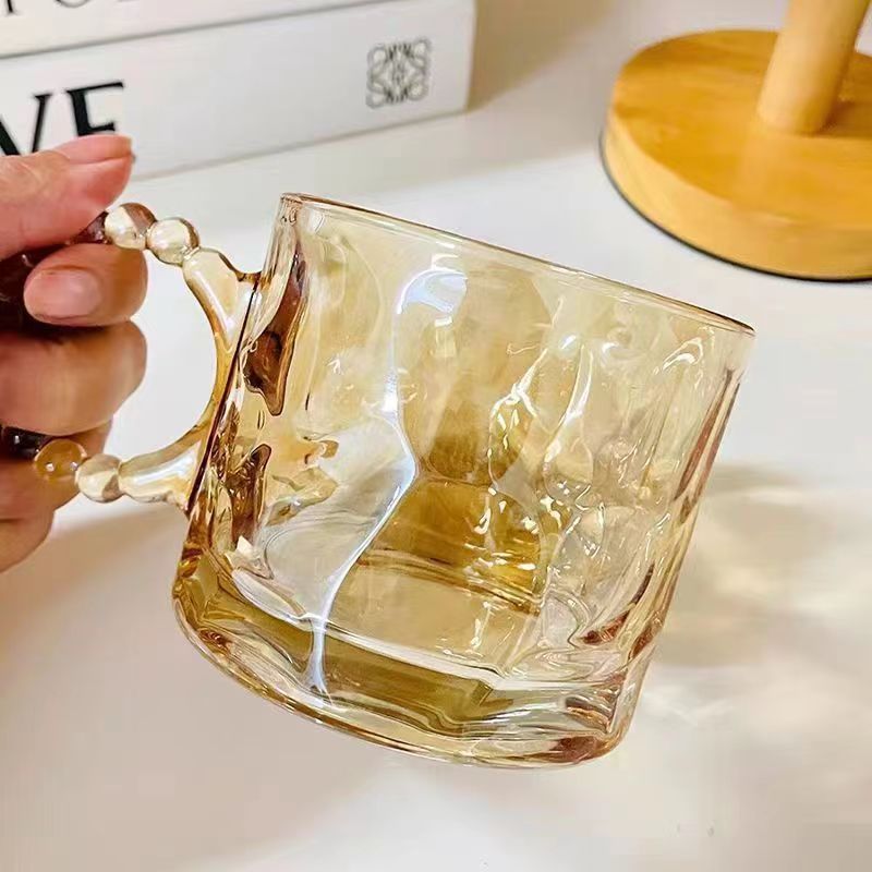 Verano nuevas orejas grandes vidrio de alto aspecto lindo mango de perla taza de jugo de oficina taza de agua