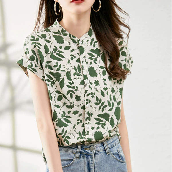 Летняя модная тонкая рубашка, с коротким рукавом, цветочный принт, западный стиль, французский стиль