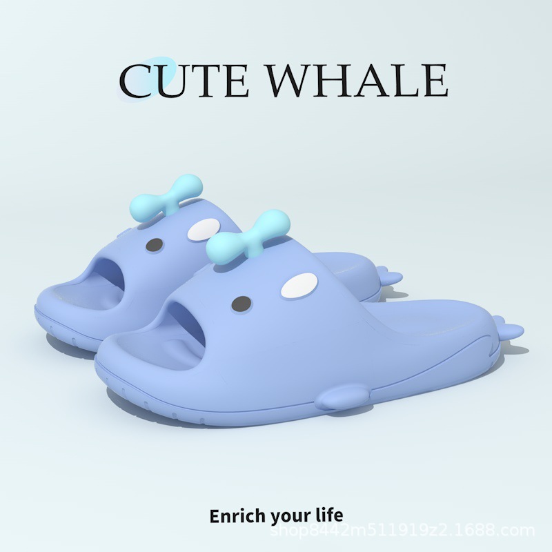 Cute Whale Children's Slippers Boys EVA Indoor Home Thick Bottom Indoor Anti-Slip Sandals for Couple Girls Outer Wear