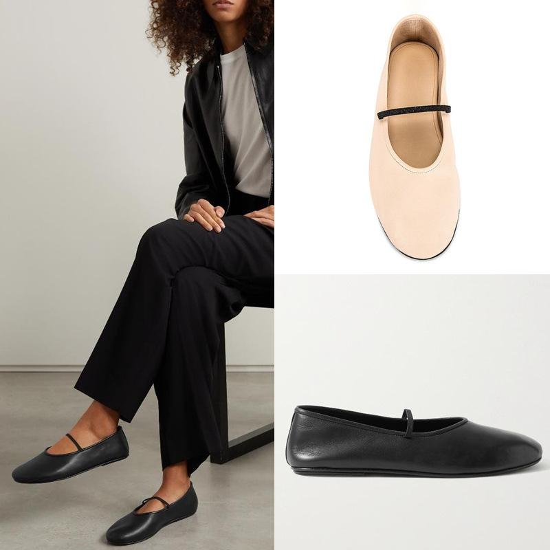 Row Lambskin Ballet Flats with a Shallow Vamp, Women's Flat French-Style Loafers, Comfortable Wedge Heel Granny Shoes