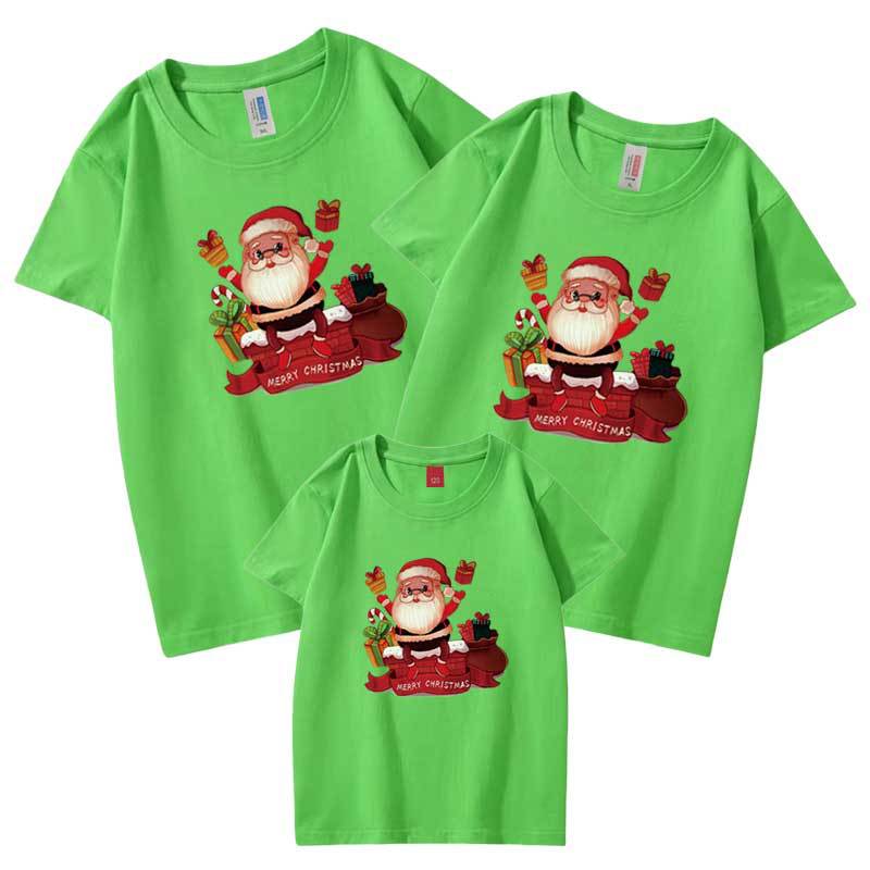 Nuevo tres madre-niño manga corta Camiseta Santa Claus regalo Ropa de padres e hijos de Navidad europea y americana de comercio electrónico transfronterizo