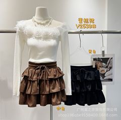 早秋新款韩系chic别致复古松紧腰蛋糕裙半身裙女减龄休闲A字裙