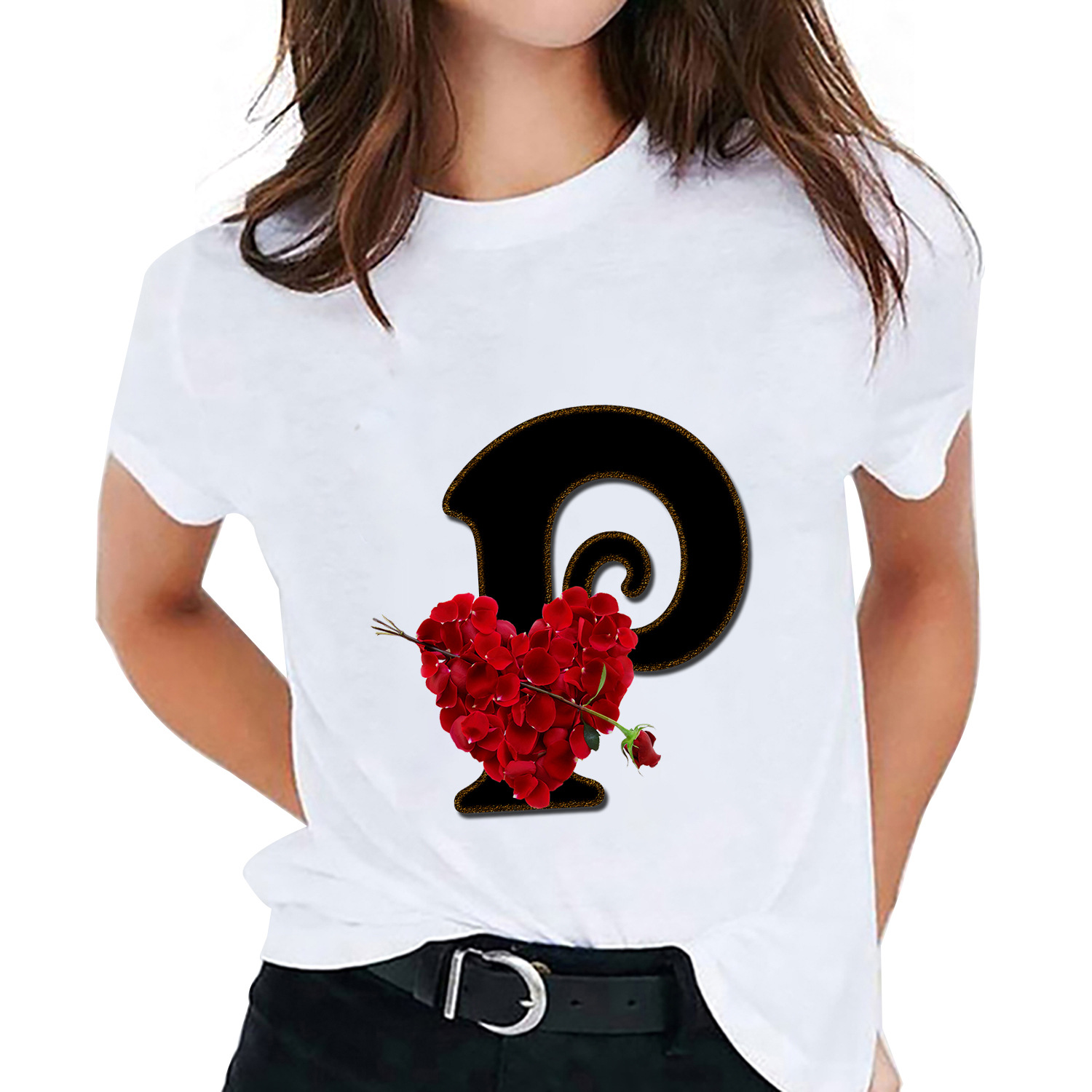 Printing Design Wholesale Women'S Fashion Letter Heart Shape Short Sleeve Printing T-Shirts