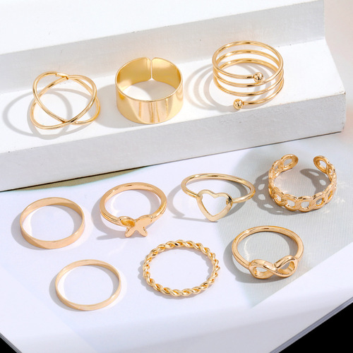 European and American cross-border butterfly ring open multi-joint ring set 22-piece love ring female design niche