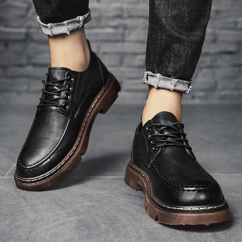 2024 New Leather Shoes Men's Distressed Style Polished Retro Work Shoes Business Formal Casual Young Men's Shoes