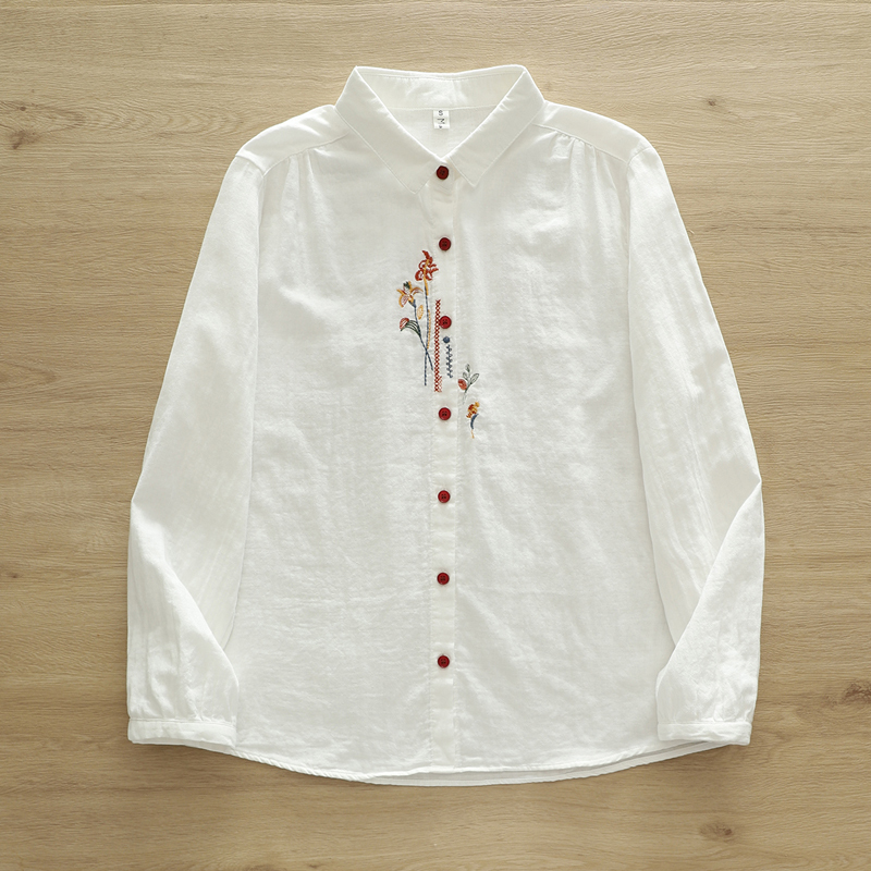 New Japanese Style Double-layer Cotton Yarn Long-sleeved Shirt Women's Loose All-match Embroidered Floret Baby Cotton Soft Shirt New Japanese Style Double-layer Cotton Yarn Long-sleeved Shirt Women's Loose All-match Embroidered Floret Baby Cotton Soft Shirt
