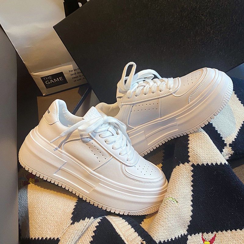 2023 Summer Thick-Soled White Shoes for Women 2022 New Korean Style Fashion Platform Shoes Niche Lace-Up Round-Toe Sports
