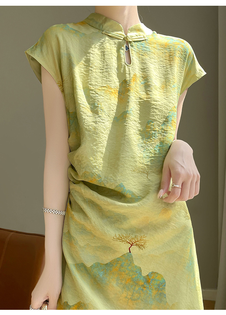 2024 Spring/Summer Women's Retro Slimming Dress, Tencel Cotton New Chinese Style Long Modified Cheongsam_ecoleips.com