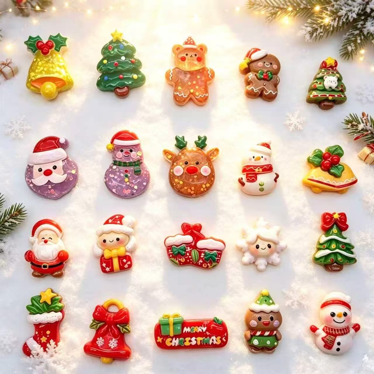 Glossy Santa Claus Christmas Tree Series DIY Cream Glue Resin Accessories for Headwear, Pendants, and Phone Case Decorations