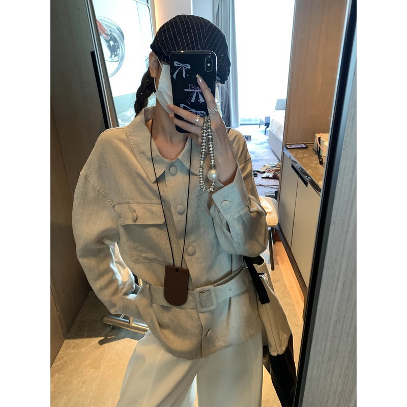 摩且 时髦进阶法则 天丝亚麻老钱风系腰带工装风衬衫外套 MQ0714|undefined