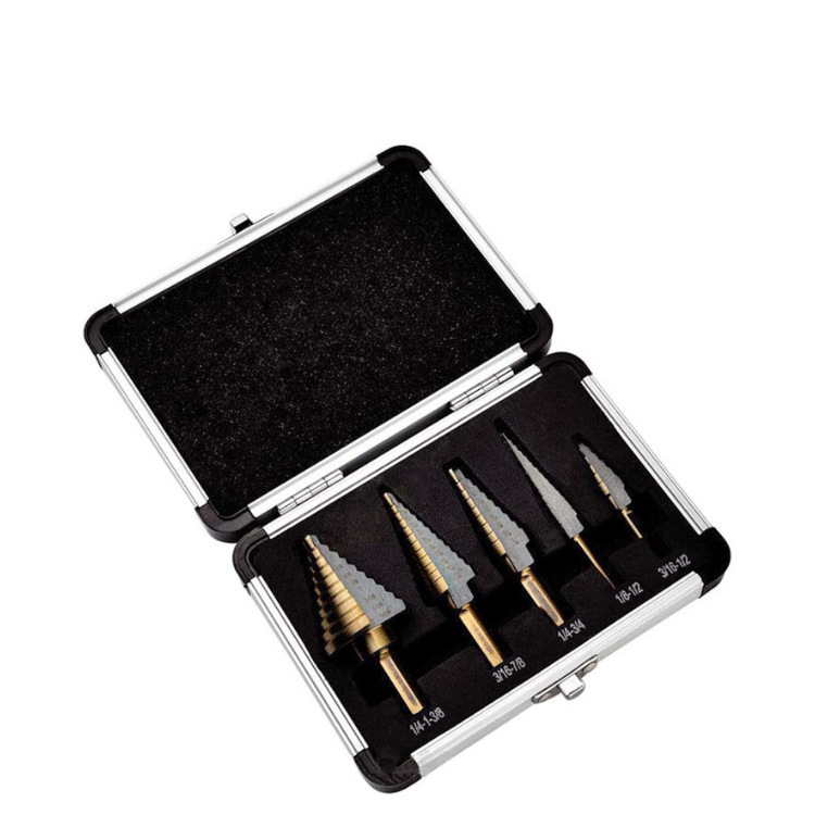 热销5pc宝塔钻铝盒装 三角柄直槽阶梯钻扩孔器高速钢阶梯钻打孔钻