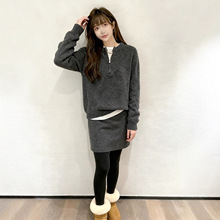 休闲半拉链针织毛衣套装韩系新款慵懒风女装时尚显瘦包臀裙两件套