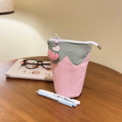 オリジナルモデル~かわいいイチゴ鉛筆バッグ縦型フリップペンホルダー学生クラスポータブル大容量文具バッグ収納袋