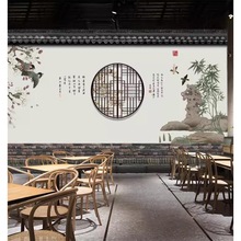 中国风古典建筑墙纸江南水乡立体屋檐壁画新中式火锅湘菜饭店壁纸