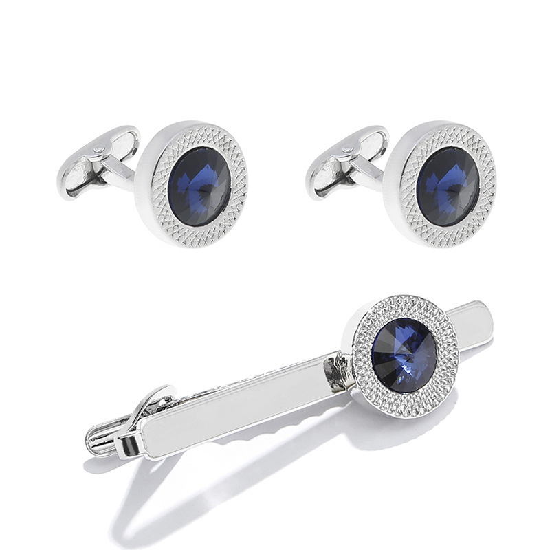 AliExpress Amazon New Round Blue Crystal Zircon cufflinks Fashion Shirt Tie Clip cufflinks Men