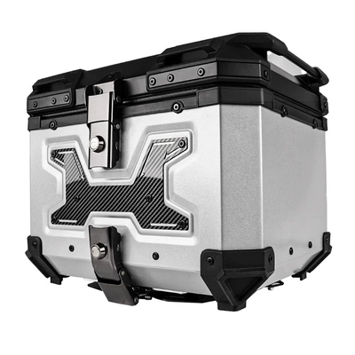 Universal Large-Capacity Storage Tail Box – Motorcycle trunk - 45l-embossed-triangle-tube-patch-tail-boxsilver