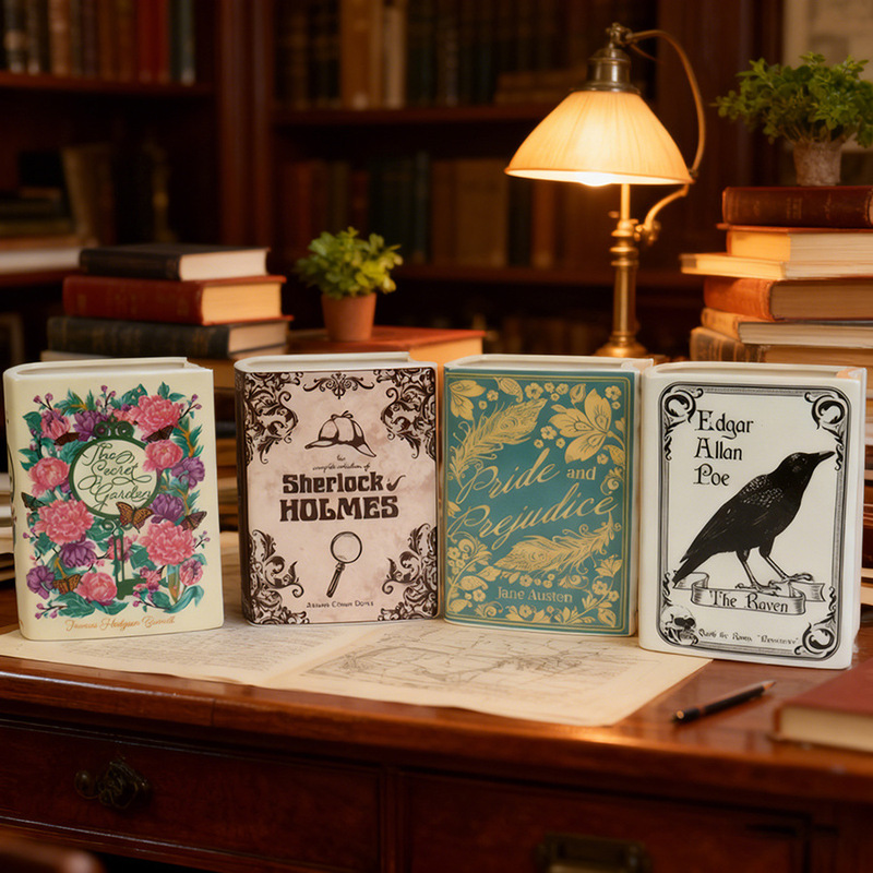 Crow Ceramic Book Vase Black and White Bookshelf Decoration Ornament Gift for Book Lovers