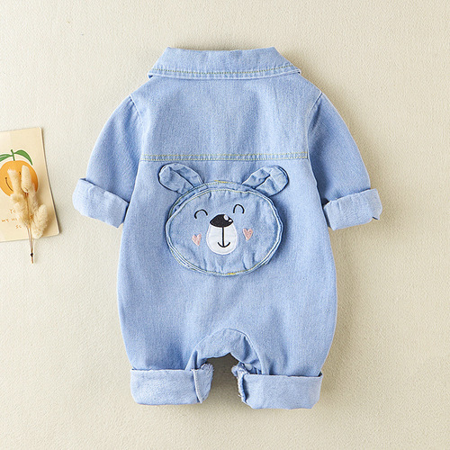 Children's clothing baby autumn clothes newborn baby clothes spring and autumn denim outdoor suit onesie for baby boy full moon crawling suit set