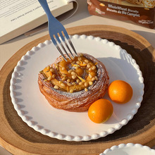 ins纯白色珍珠边盘子甜品蛋糕盘家用小碗花边早餐盘西餐陶瓷餐具