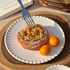 イン純白パールエッジプレートデザートケーキプレート家庭用小ボウルレース朝食プレート洋食セラミック食器