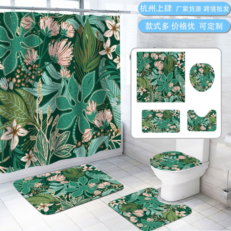 Cross-Border Amazon Boho Style Green Leaf Flower Shower Curtain Bathroom Toilet Shower Cover Curtain Window Curtain Door Curtain Cross-Border Amazon Boho Style Green Leaf Flower Shower Curtain Bathroom Toilet Shower Cover Curtain Window Curtain Door Curtain