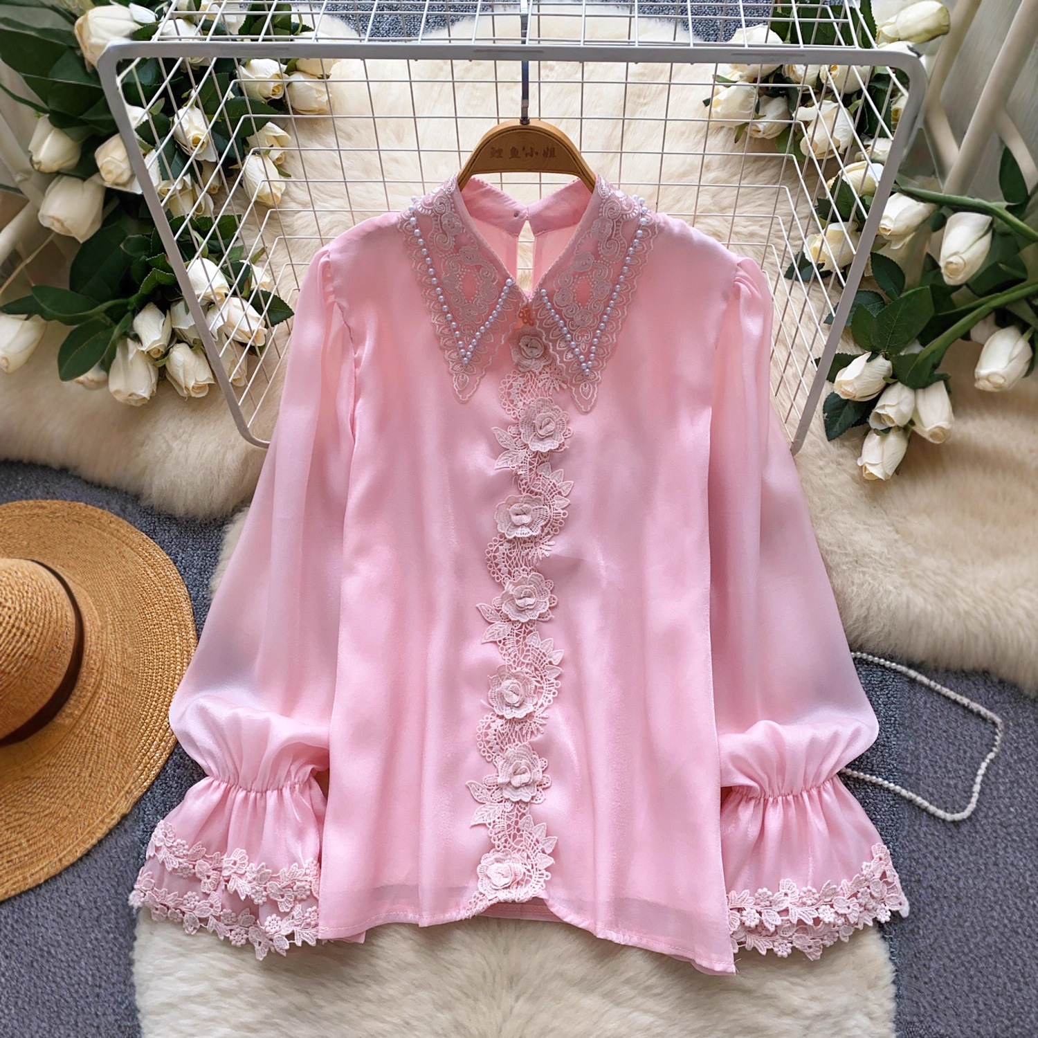 Top da donna in stile francese, resistente, con perline, in pizzo, patchwork, in rete di perle, caldo, design unico per le signore_voghion.com